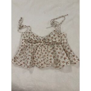 Thirty Thirty LA Floral Tie Strap Peplum Camisole Top Cream Multi Size Medium